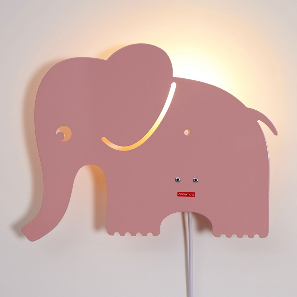 roommate Elephant Lampa Rosa Elefant I Metall Som Är Tänd