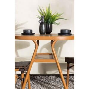 Runt cafémöbelbord i trälook från Venture Home – perfekt för uteplats eller balkong.